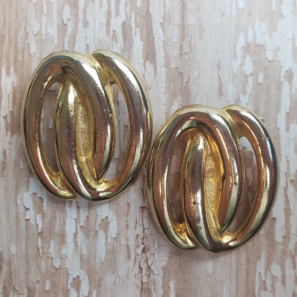 Vintage French Shoe Clips Gold Tone Double Oval